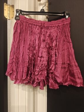 Free People Dragonfruit Punch/Raspberry Smocked Waist Pleated Skirt